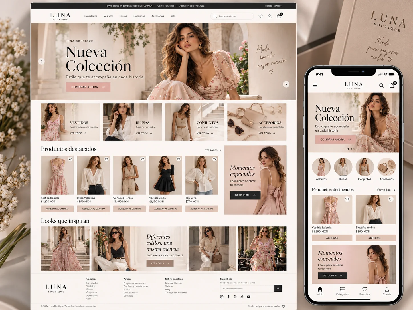 Ejemplo de catálogo para boutique en computadora y celular